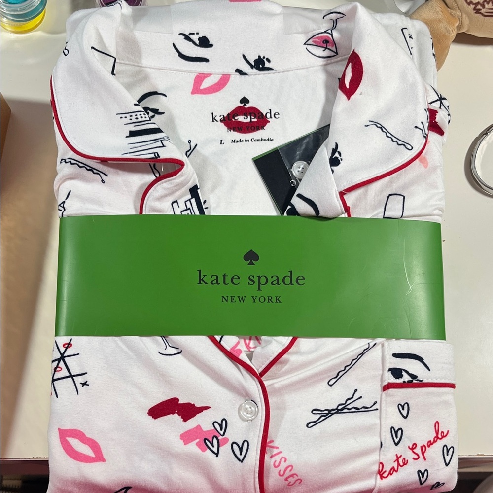 Kate Spade White Pajama Set with Red Accents - Picture 1 of 1